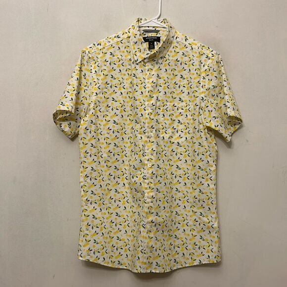 Nordstrom lemon pattern short sleeve button down trim fit shirt Size M EUC - Picture 1 of 10